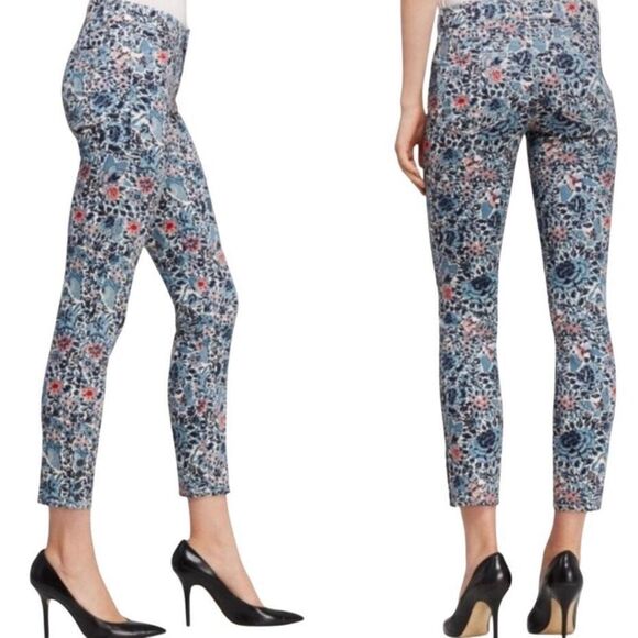 Tory Burch Emmy Ankle Floral Butterfly Print Jeans Blue/Black/Pink Size 29 - Picture 1 of 9